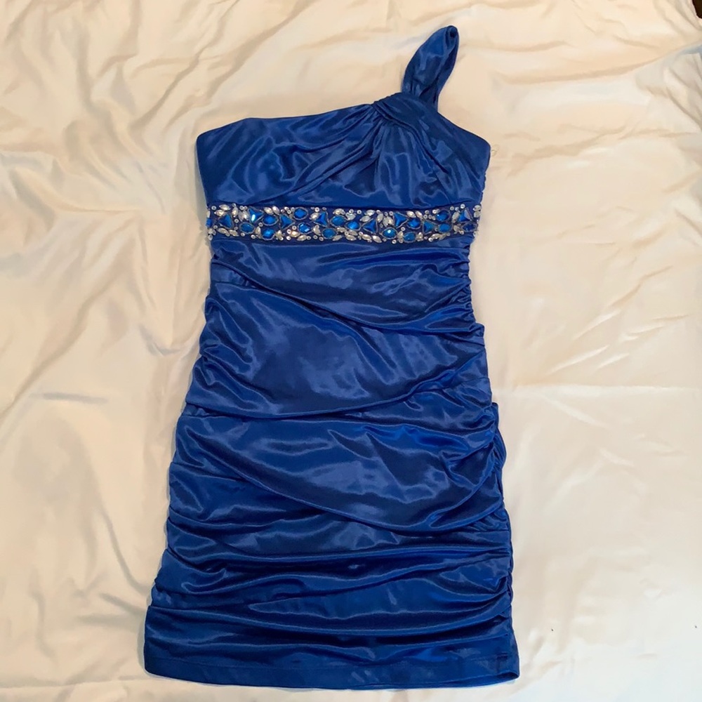 Blue one shoulder dress